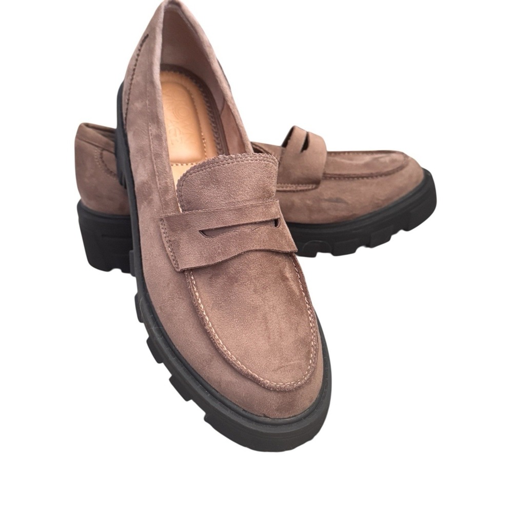 Crown Vintage Suede Loafers Women's 7 Brown Chunky Sole Slip On